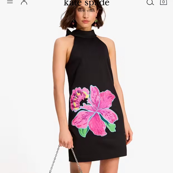 kate spade Dresses & Skirts - EUC Kate Spade Black Floral Appliqué Halter Shift Dress Size 10